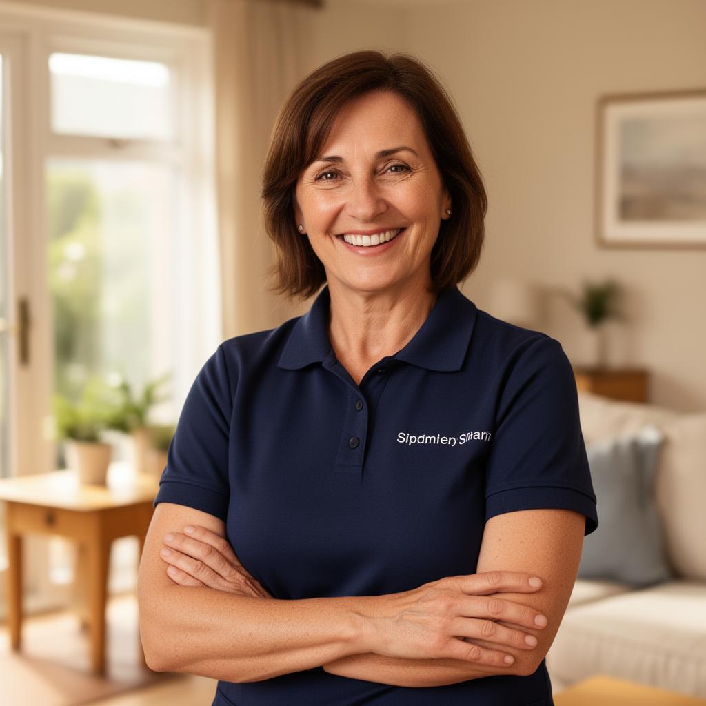 Friendly T & G care manager smiling in a bright home